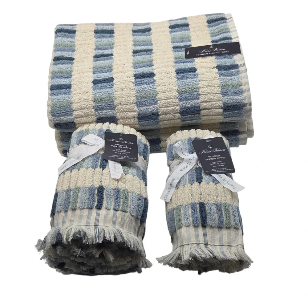 Brooks Brothers 6pc Premium Turkish Cotton Towel Set Blue 2 Bath 2 Hand 2 Tip